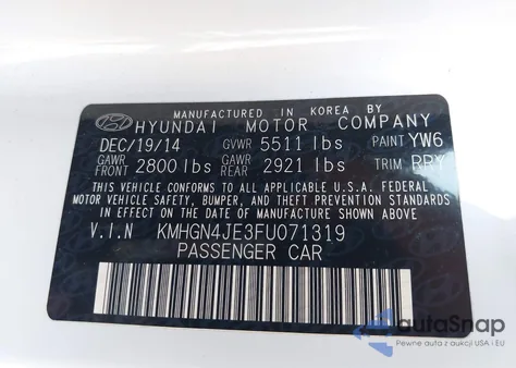 2015 Hyundai Genesis 3.8L из США, поврежденный, VIN KMHGN4JE3FU071319